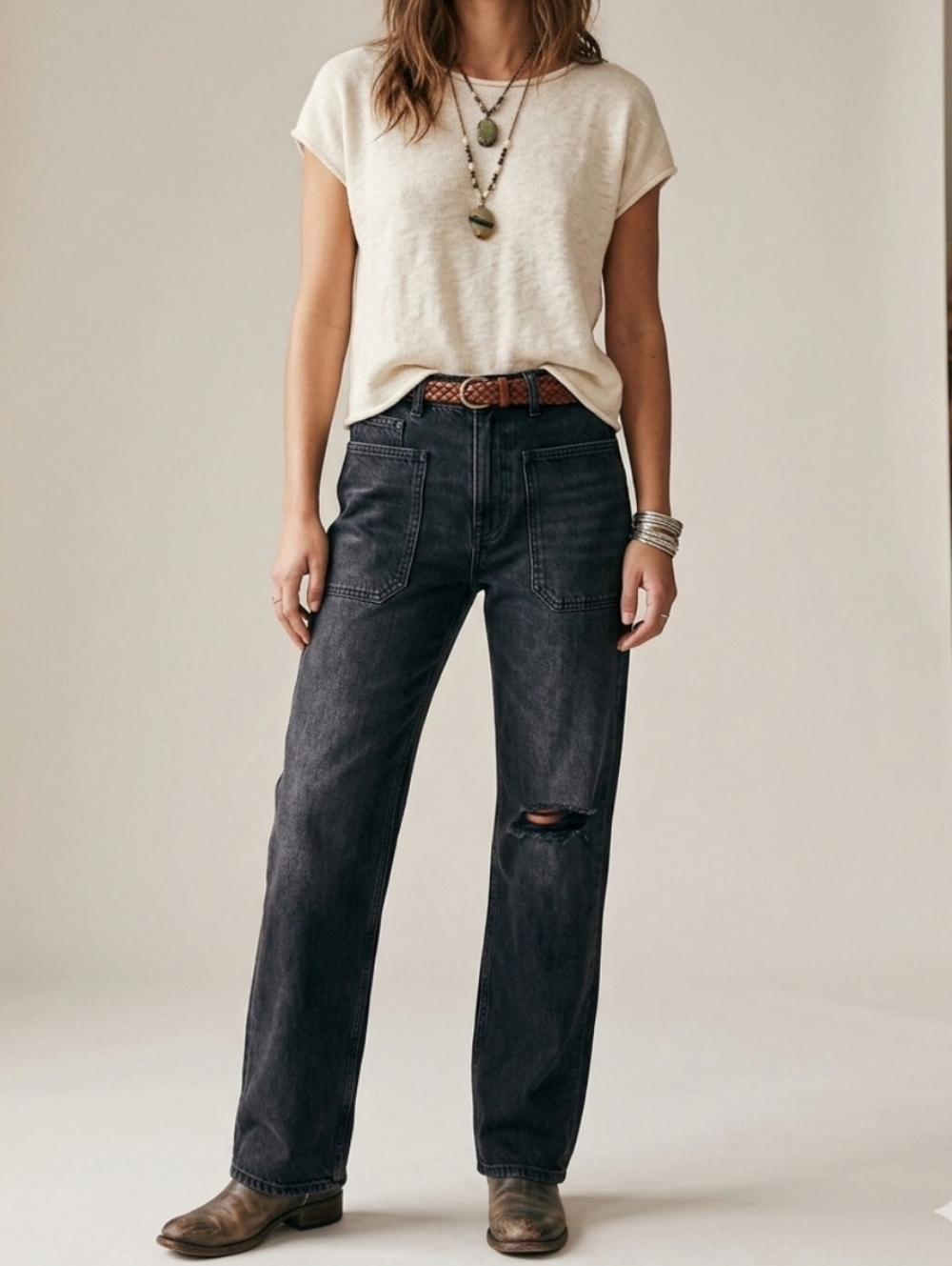 Sandrine Rose X Free People high rise Straight Leg Black denim jean, size 29 NWT